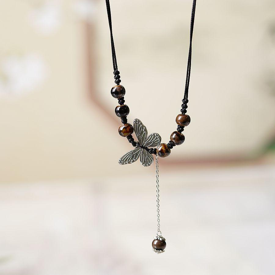 

Vintage Fashion Handmade Ceramic Butterfly Pendant Necklace for Women Sweater Chain Retro Chinese Style Jewelry Accessories