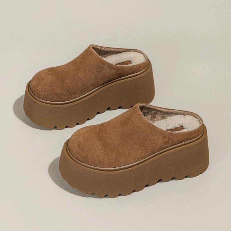 Thick bottom heightening velvet bag head half slippers women wear new autumn and winter one pedal