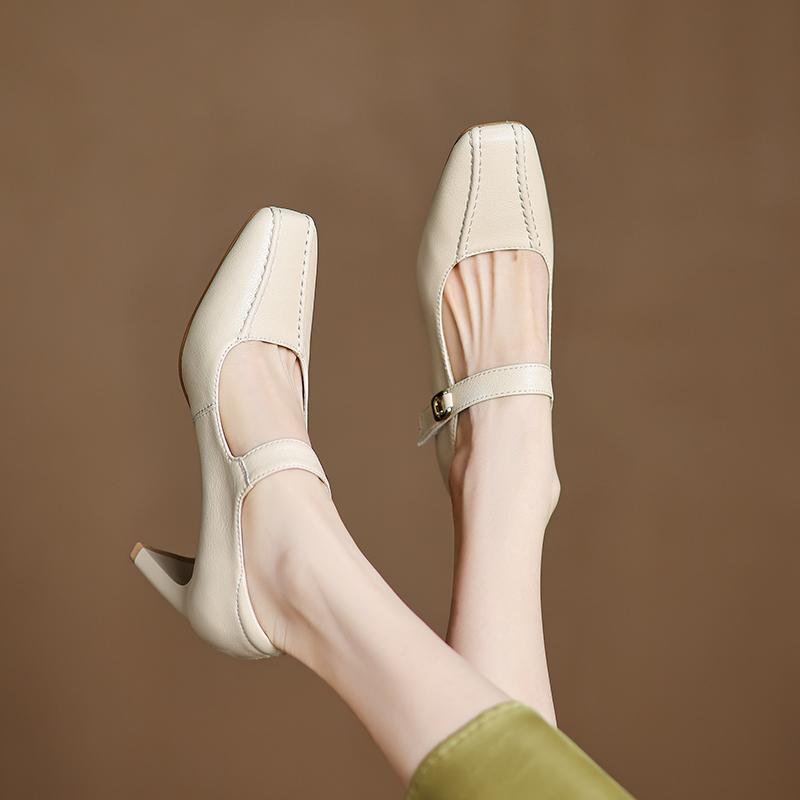 Fashion 2025 New Fashion Women Pumps Shoes Chunky High Heels Spring Mary Jane Summer Square Toe Casual Shoes Woman Black Size 34-40