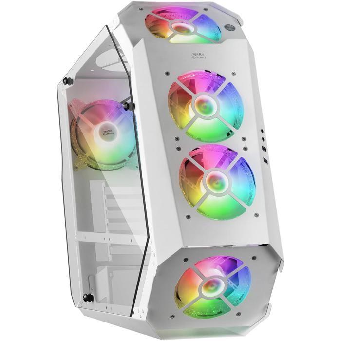 Mars Gaming MC51 Blanc - Boîtier De Jeu PC ATX - Double Verre Trempé - 5 Ventilateurs RGB 12cm