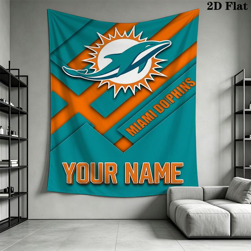 Name Benutzerdefinierte Miami Dolphins Logos Wandteppich Ästhetischer Wandbehang Gedruckter Stoffdecke Dekorative Wandteppiche für Schlafzimmer Wohnzimmer Heimdekoration