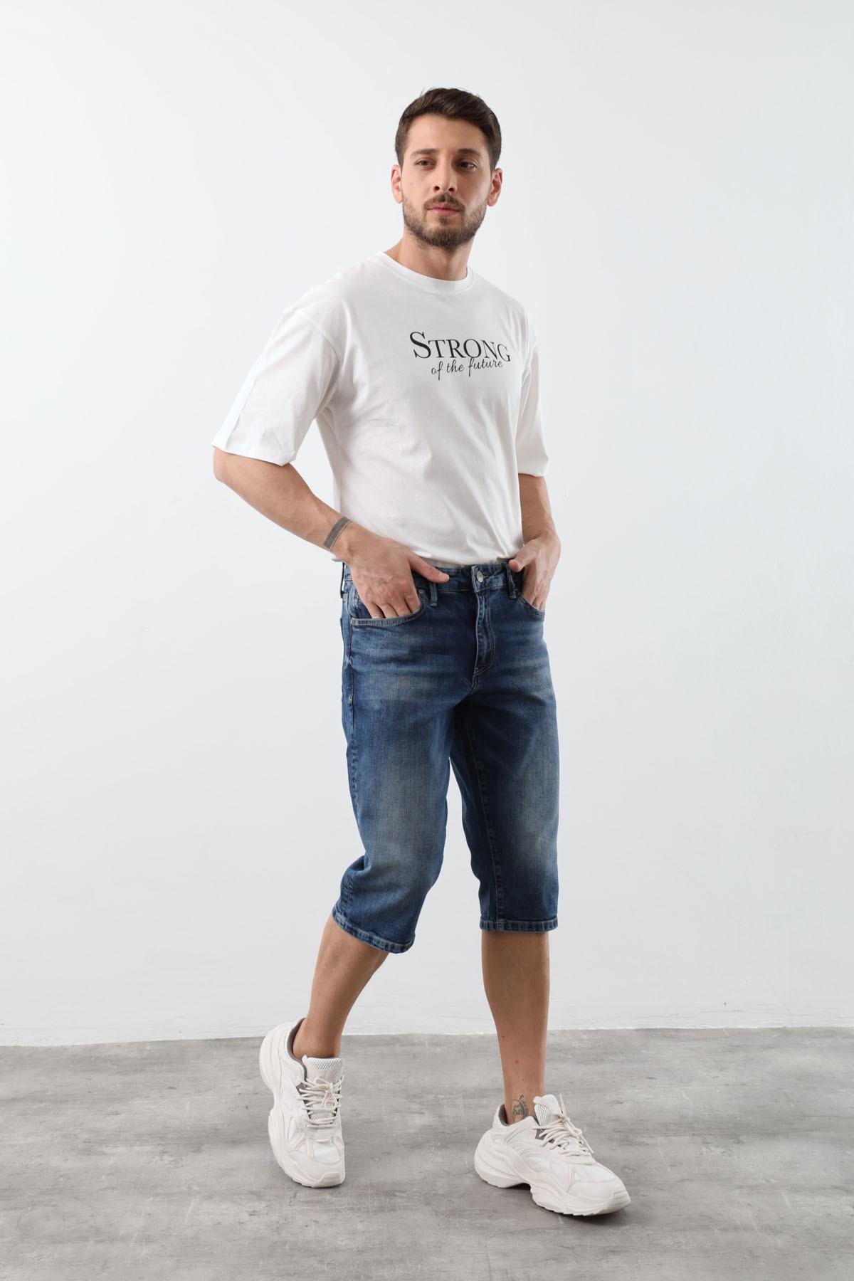 

Мужские джинсовые шорты из лайкры синие 30 синий