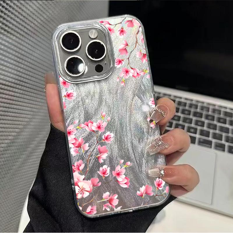 Pink Cherry Floral Design Phone Caae For iPhone 17 16 15 14 13 12 11 Pro Max XS X XR 7 8 Plus 16E 17 Air Shockproof Bumper Cover