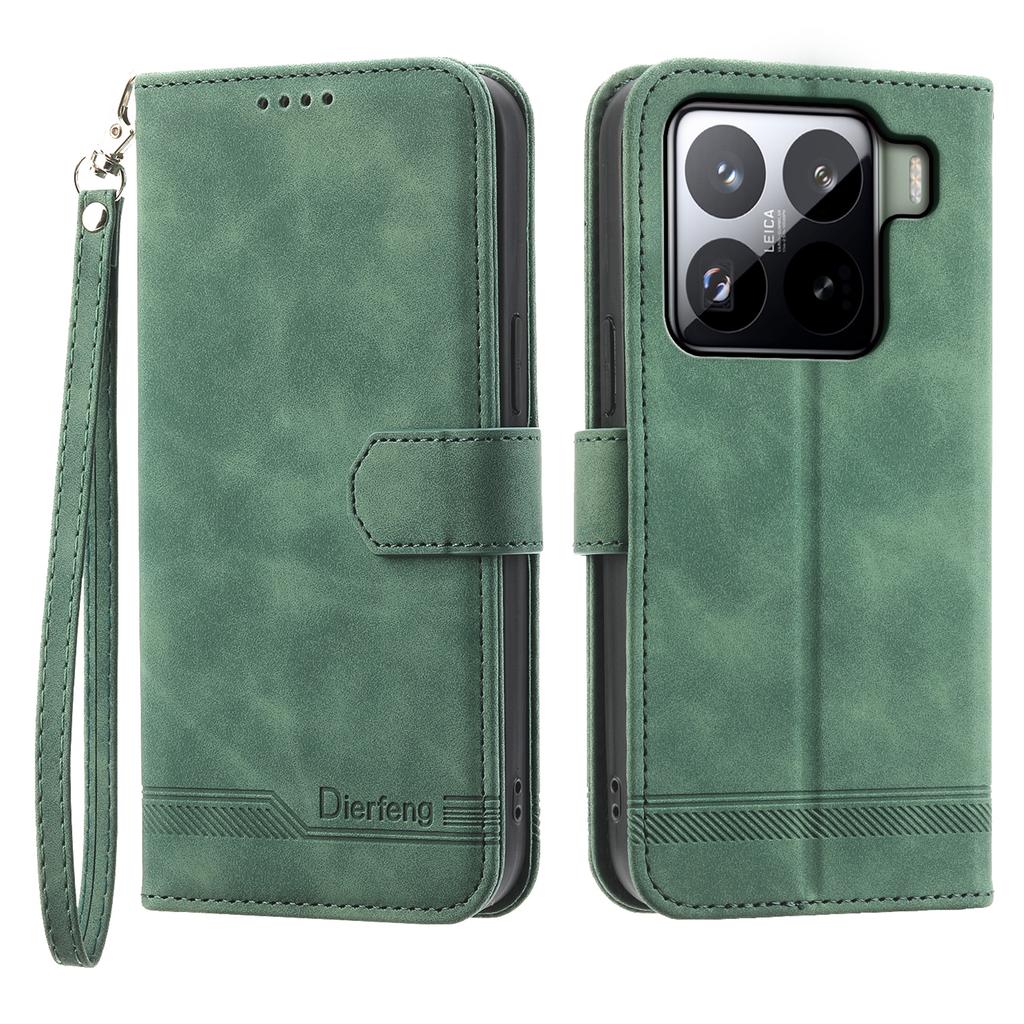 DIERFENG DF-03 For Xiaomi 15 Pro Leather Case Lines Imprint Wallet Phone Cover