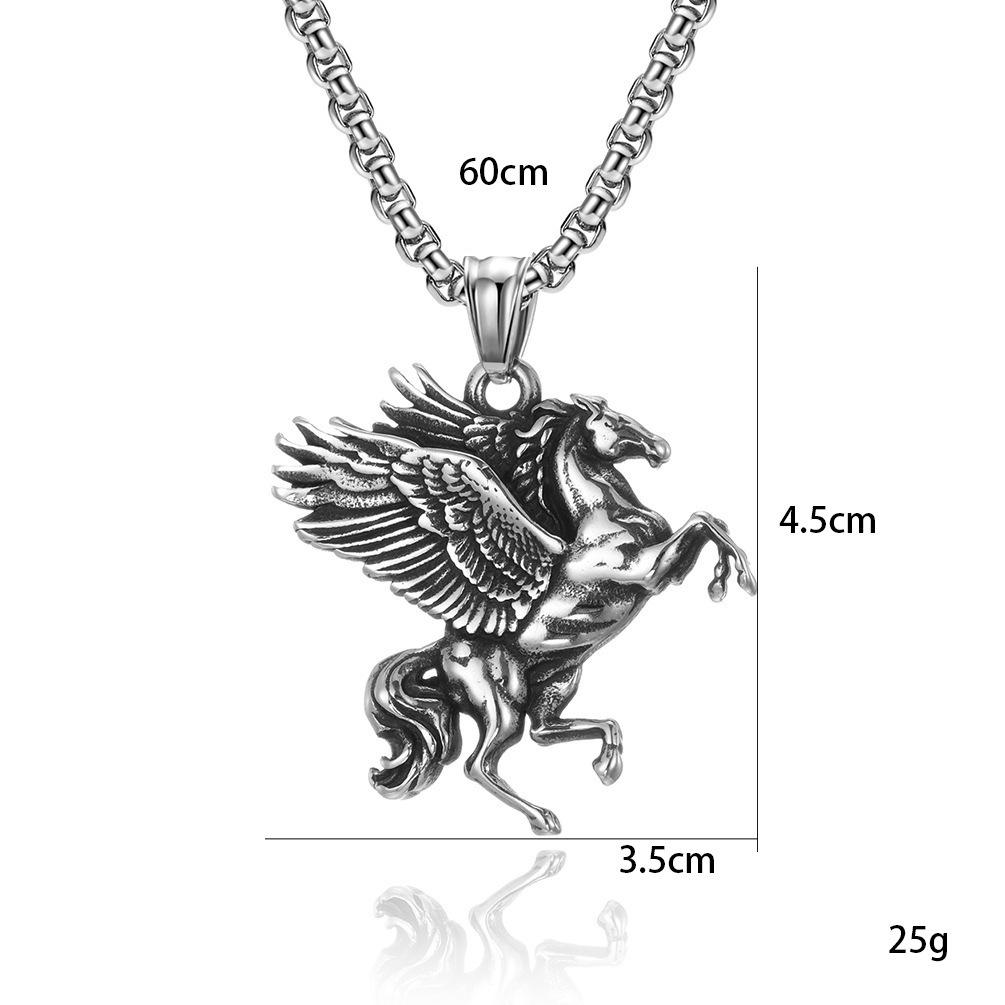 Retro Style Greek Titanium Steel Flying Horse Unicorn Necklace for Men and Women Pendant Necklace