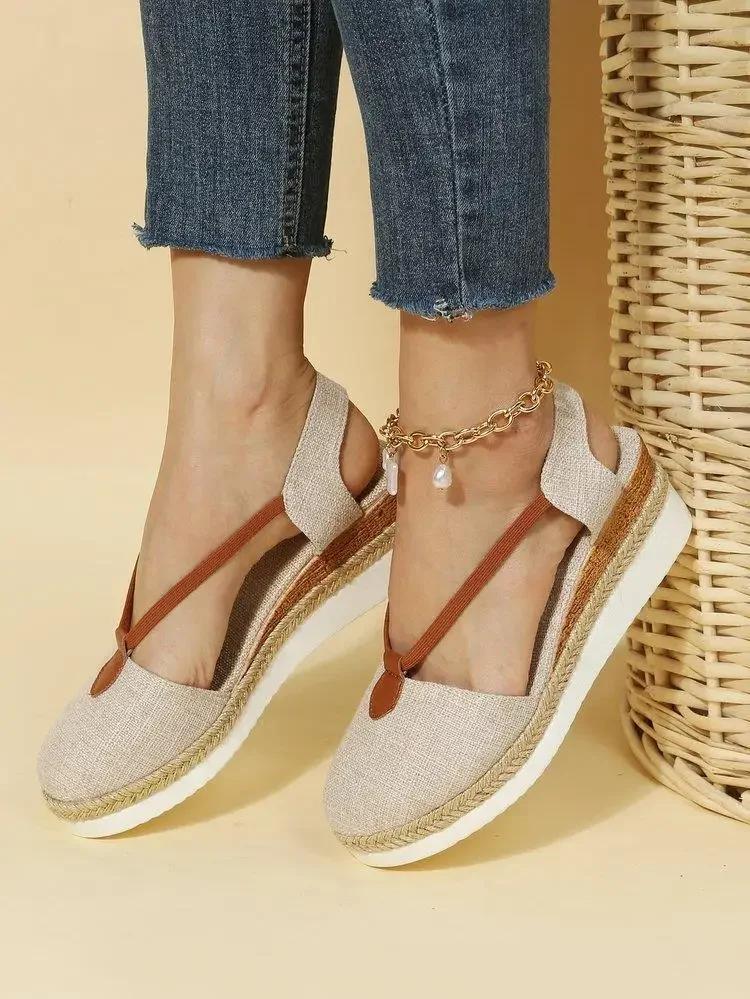 

Женские босоножки на танкетке Baotou, повседневная обувь, летние туфли на платформе больших размеров, прогулочная тканевая обувь Sandalias De Mujer 36