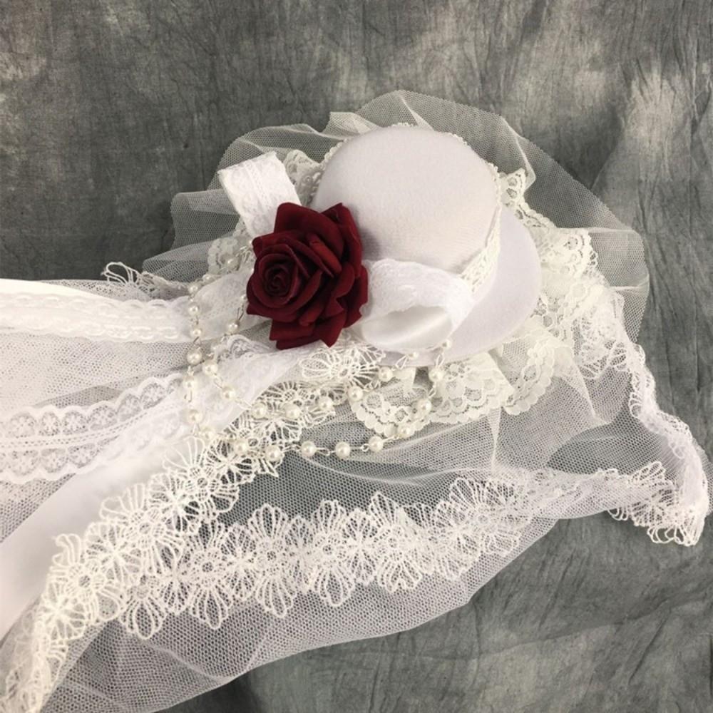 Pălărie Lolita Neagră sau Albă, cu Flori, Decor cu Fundă, Elegantă, Pălărie Înaltă, Voal Gotic, Pălărie Înaltă cu Trandafir, Bărbați