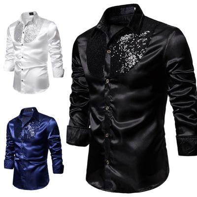 Erkek Gömlek Payetli Düz Renk Performans Resmi Bahar Damat İçin Elbise Gömlek