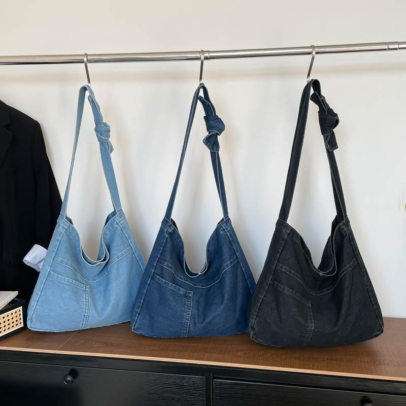 Washable Denim Large Capacity Crossbody Bag for Students, School Bag, Women's Bag, Simple Shoulder Bag