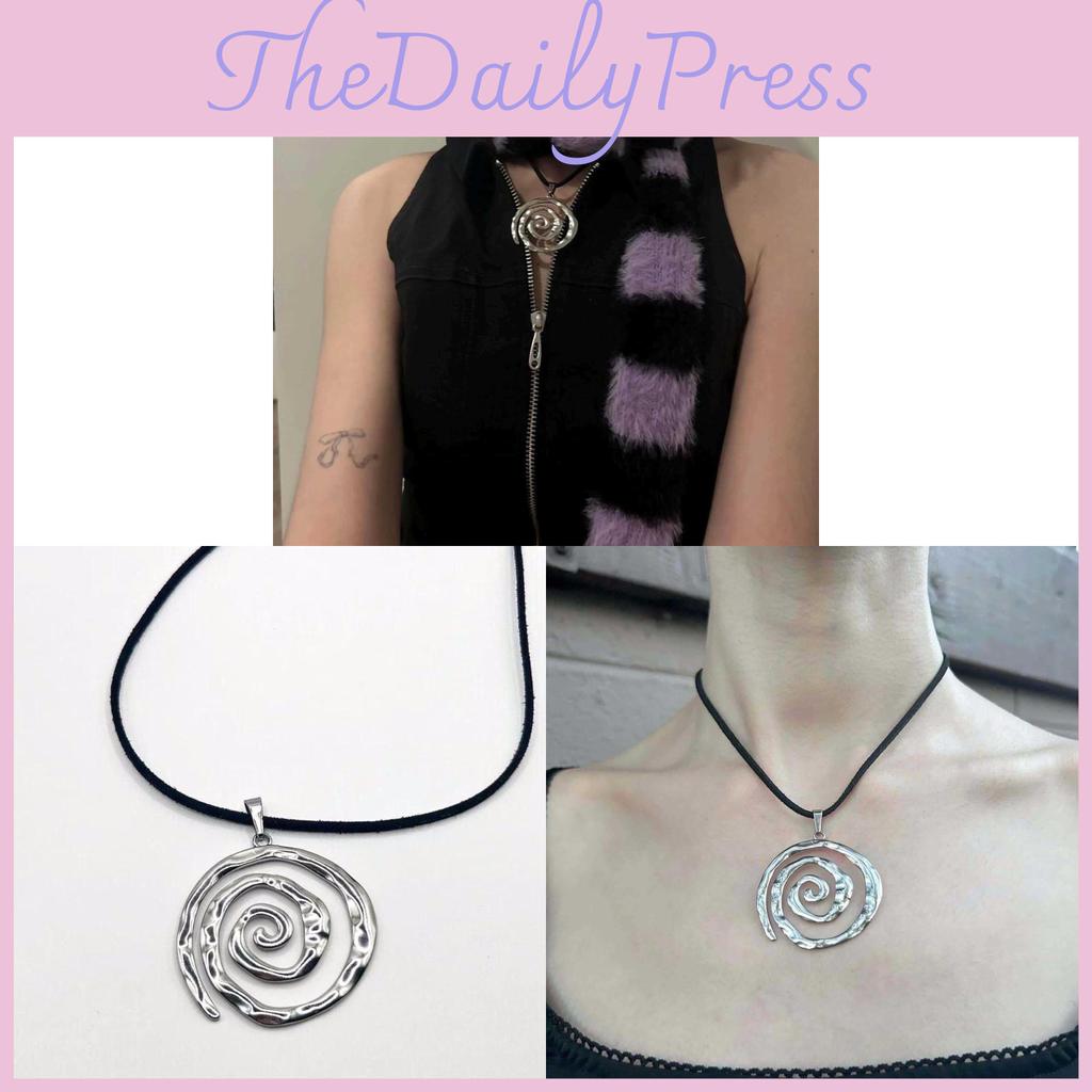 Bohemian Titanium Steel Spiral Pendant Necklace For Women With Geometric Elements Trendy Gift