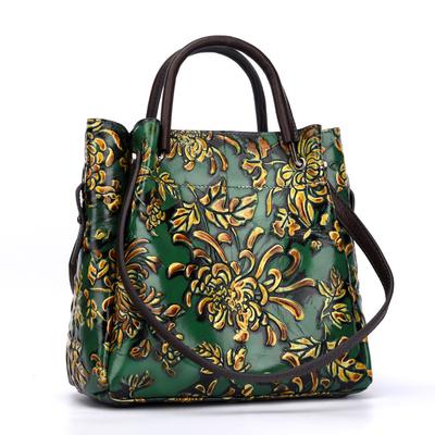 Flowers 3D Embossing Women Handbags Genuine Leather Shoulder Bags Vintage Ladies Crossbody Bag
