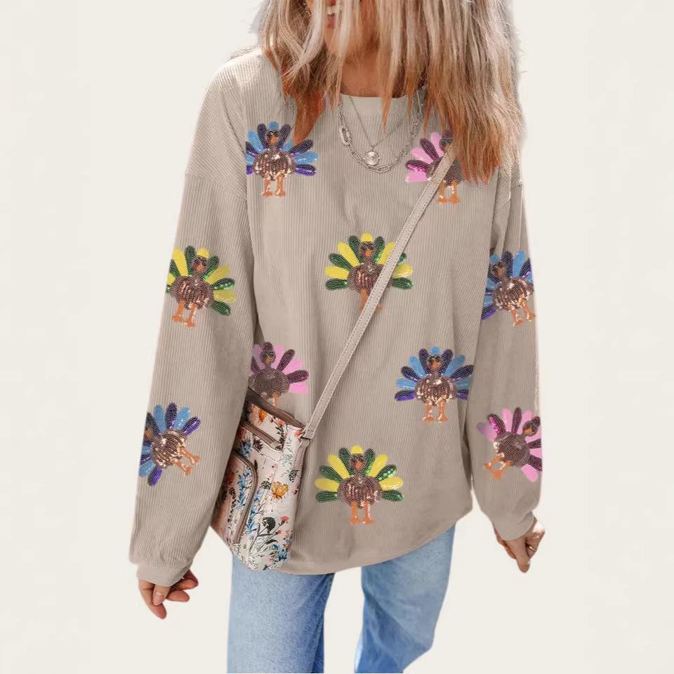 2025 European Autumn/Winter Women's Christmas Print Loose Pullover Hoodie