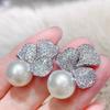 Huitan Graceful Imitation Pearl Drop Earrings for Women Trendy Luxury Shiny Zirconia Accessories Aesthetic Jewelry for Wedding