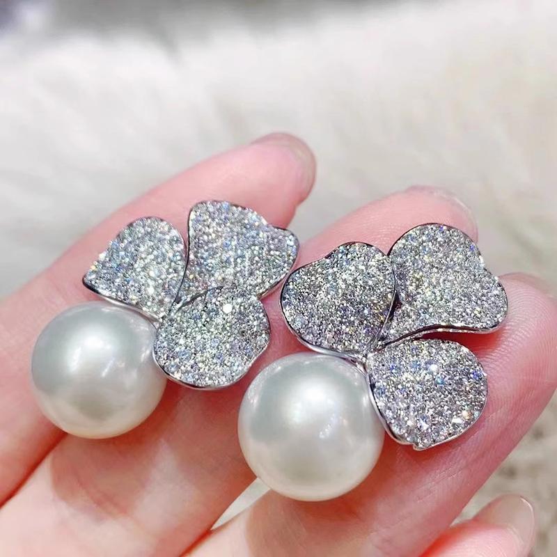 Huitan Graceful Imitation Pearl Drop Earrings for Women Trendy Luxury Shiny Zirconia Accessories Aesthetic Jewelry for Wedding