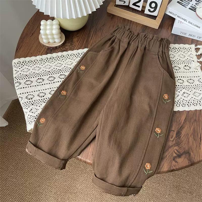 Spring Autumn Children Pants Spring and Autumn Girls' Casual Pants Flower Embroidery Fashion Trousers