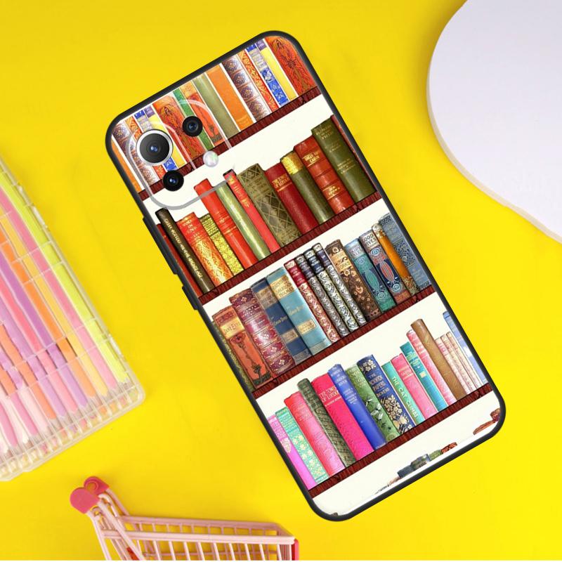 Vintage BOOK Bookworm Bookshelf Cover For Xiaomi 14 13 Ultra 11T 12T 13T 14T Pro POCO X7 Pro X3 X5 F3 F5 F6 M6 X6 Pro Case