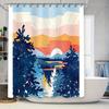 Nature Landscape Shower Curtain Mountain Forest Scenic Backdrop Bathroom Decor Teal Blue Artistic Wall Hanging Modern Home Texti
