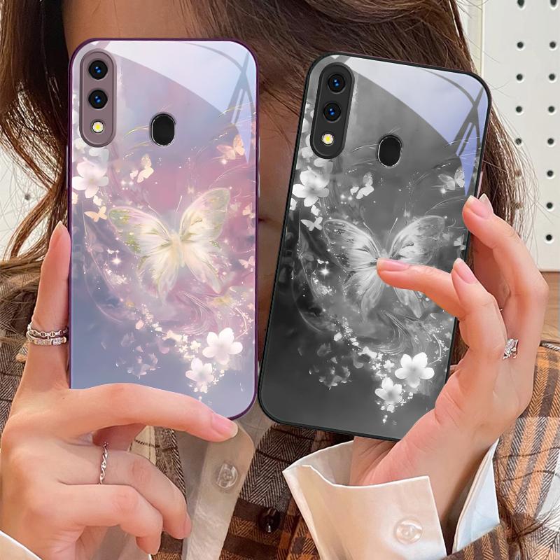 Dreamy Striped Butterfly For Samsung A73 72 71 A70 56 55 54 A53 52 51 50 42 A35 A34 33 32 31 26 25 24 23 22 30 Glass Phone Case