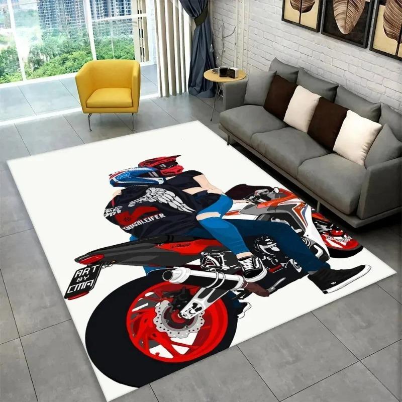 Large Motorcycle Pattern Carpet for Living Room and Bedroom Racing Scene Floor Mat Anti Slip Wear Resistant Modern Home Decor