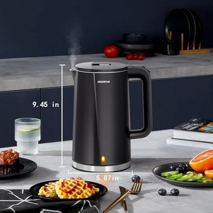 

Электрический чайник Aigostar 1,7 л с двойными стенками, внутренний слой из нержавеющей стали 304, нагреватель для кипячения горячей воды 1500 Вт, быстрое кипячение, холодный на ощупь, El United States