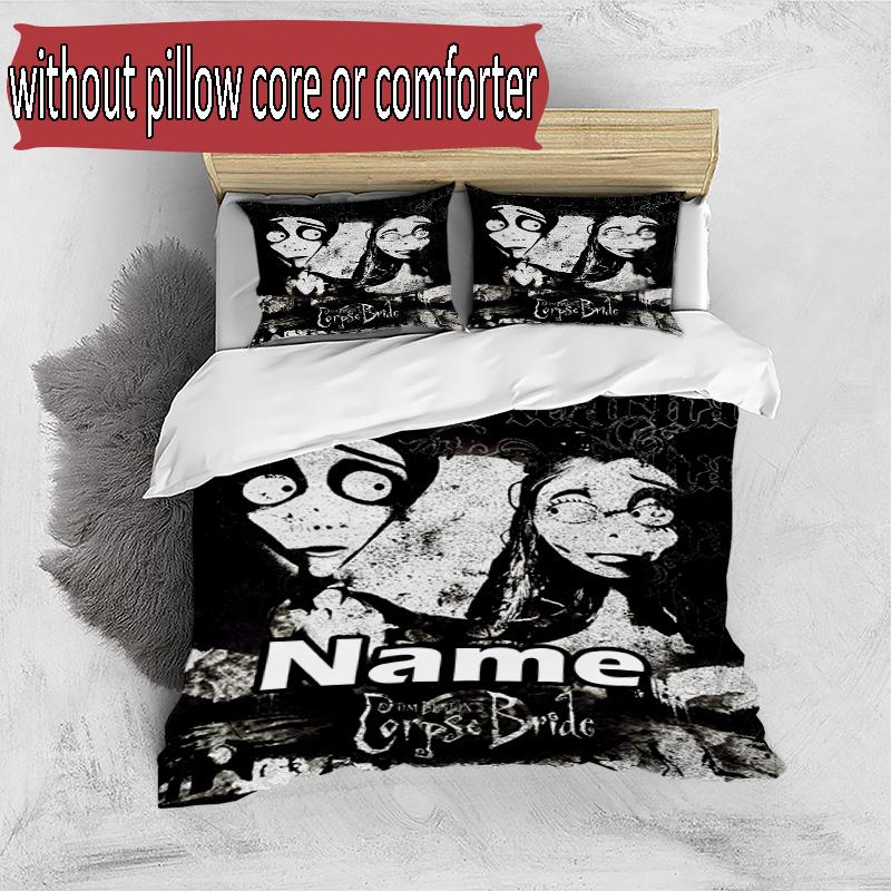 3pcs Duvet Cover Set (1*Duvet Cover + 2*Pillowcase, Without Core), Custom Name Corpse Bride Pattern Bedding Set, Home Bedroom Decor Gift