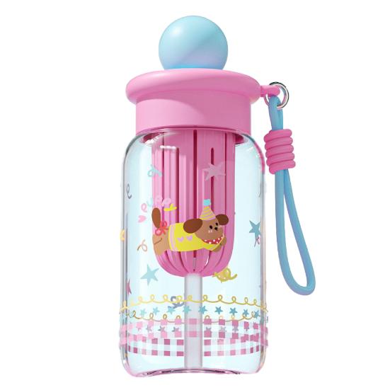 

500ML Large Capacity Cartoon Water Bottle with Straw Heat-Resistant Leakproof Transparent Portable Lightweight Outdoor Sports Travel Drinking Cup рожевий