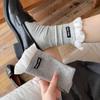 Mary Jane Korean-Style Double-Needle White Lace Ruffle Women's Socks with Miu-Inspired Letter Fabric Label
