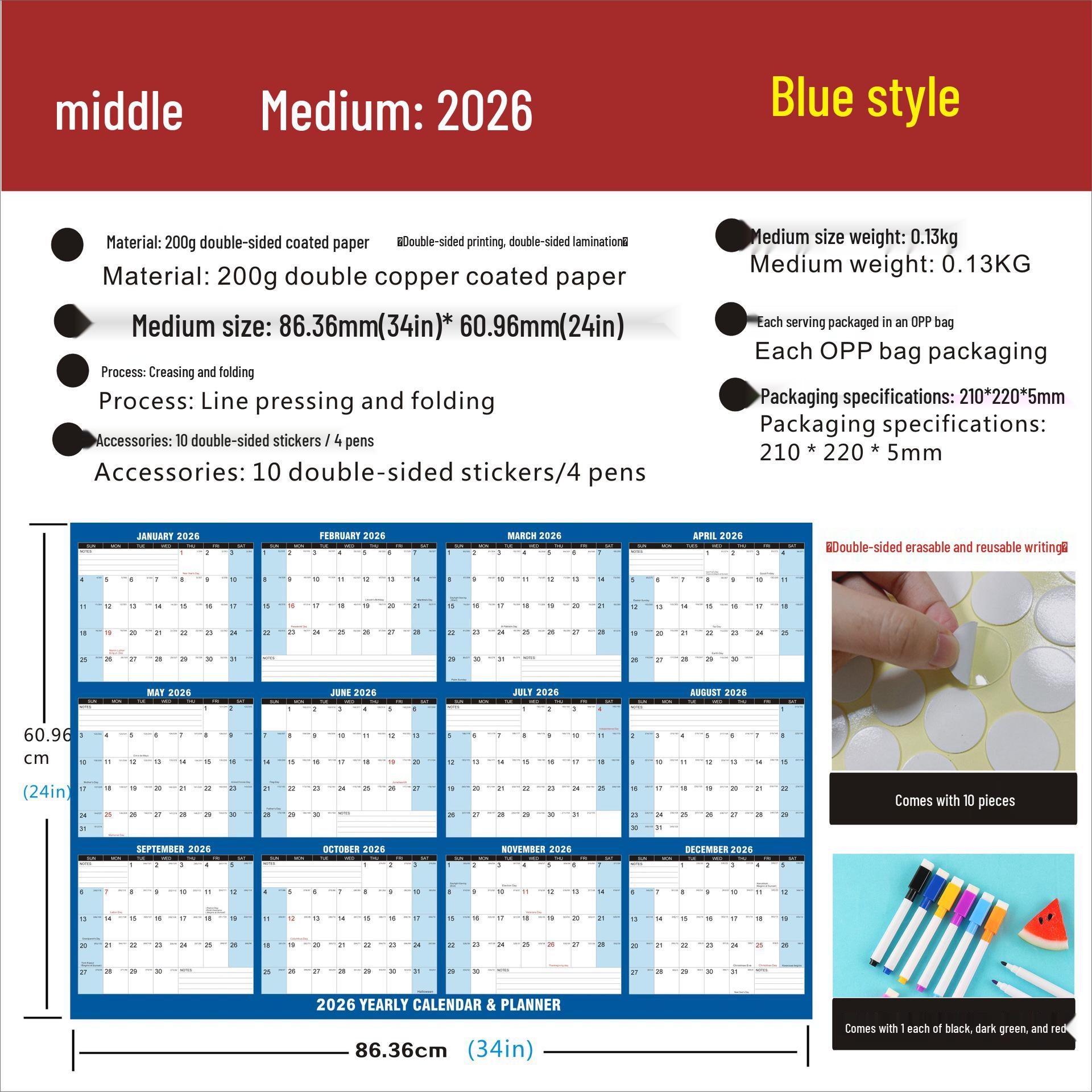 2026 Double-Sided Erasable Wall Calendar  Check-in Sheet
