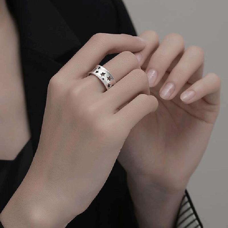New Arrival Retro Concave Hollow Stars 925 Sterling Silver Personality Fashion Temperament Exquisite Opening Rings TYB187