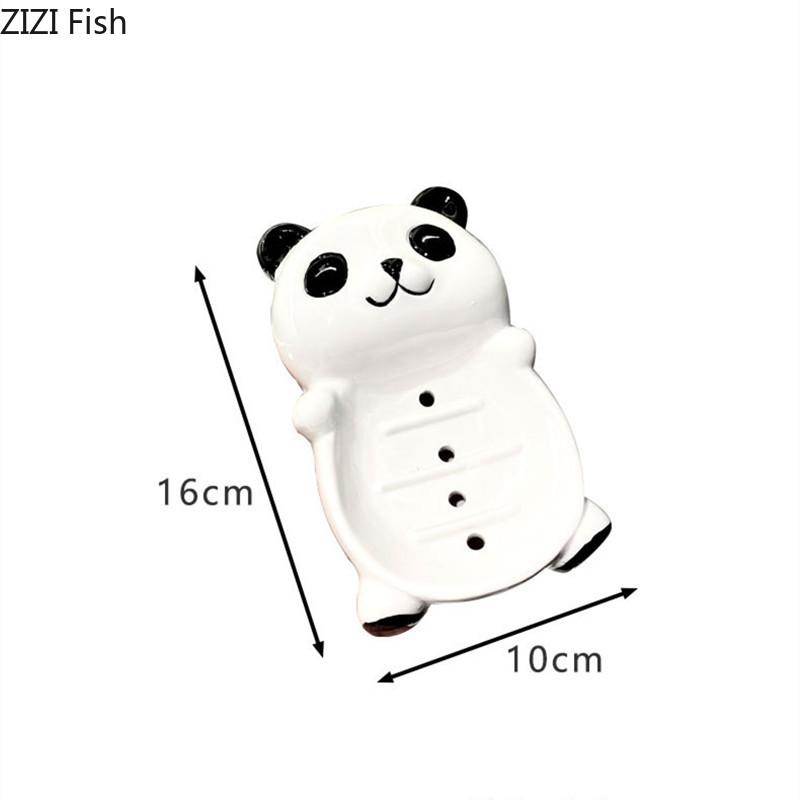 Cute Panda Soap Dish Hotel Wash Desk Drain Fertilizer Soap Dish Ceramic Storage Decor Bathroom Accessories Home Decoration Art