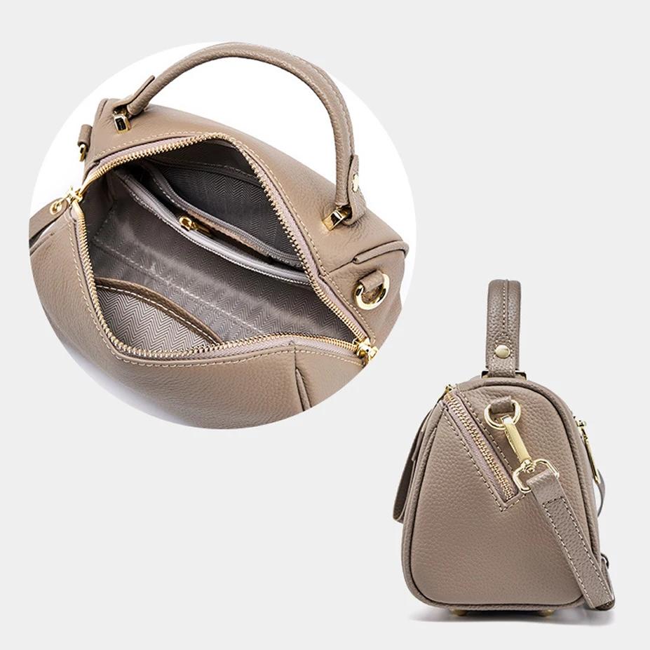 Genuine Leather Ladies' Bag  New Retro Simple Classic Boston Handbag Cowhide Diagonal Shoulder Bag