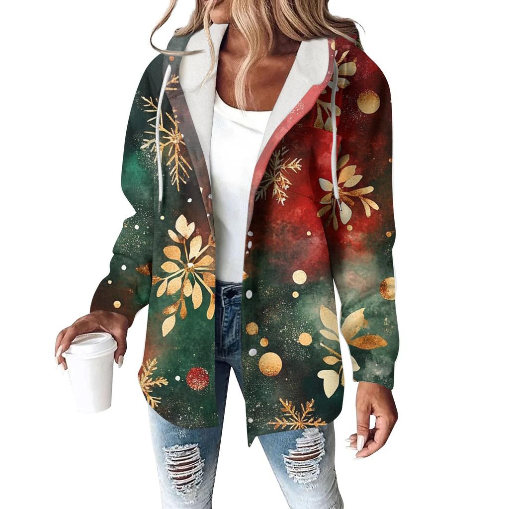 Hettegensere For Kvinner Vinter Varm Genser Knapp Snøring Hette Trykk Jakke Kåpe