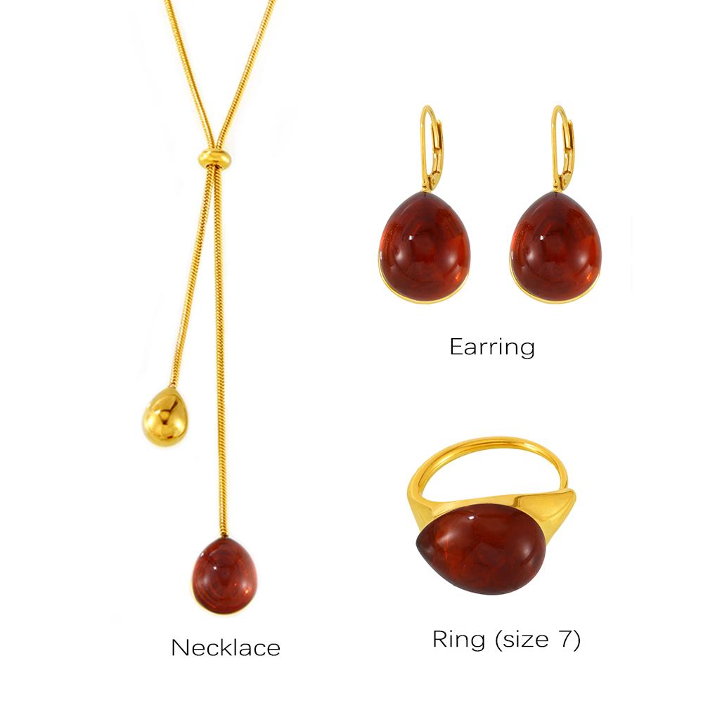 Long Necklace Matching Earring Ring In Stainless Steel With Multi Color Resin Sweater Chain Necklaces Earrings Rings For Women