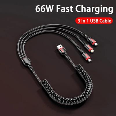 3 In 1 66W 6A Fast Charging USB Type C Cable Micro USB Cable for iPhone Charging Cable for Samsung Xiaomi Charger Cable