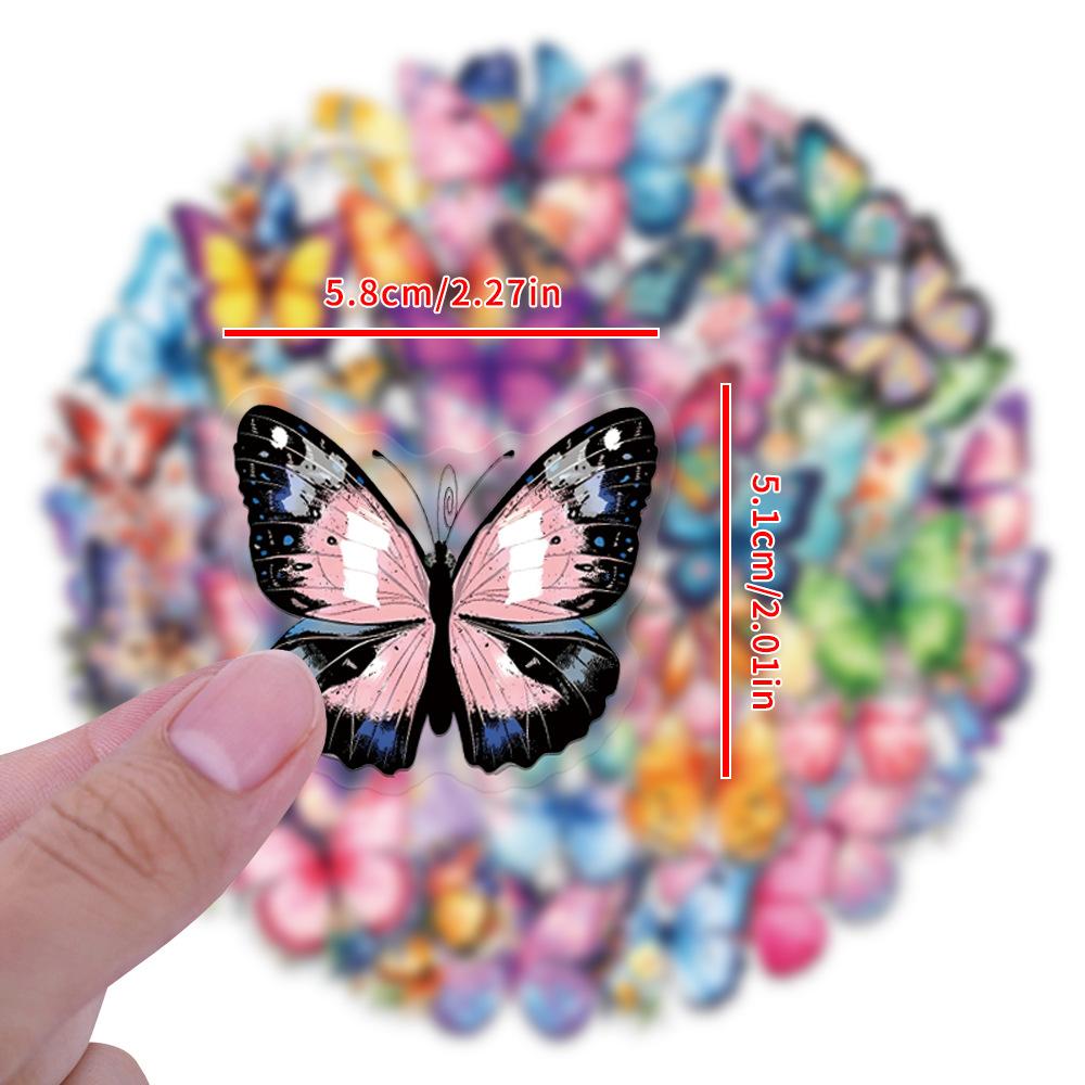 60 INS Colored Butterfly Sticker Bag Waterproof Transparent PET Butterfly Material Decorative Guitar Notebook