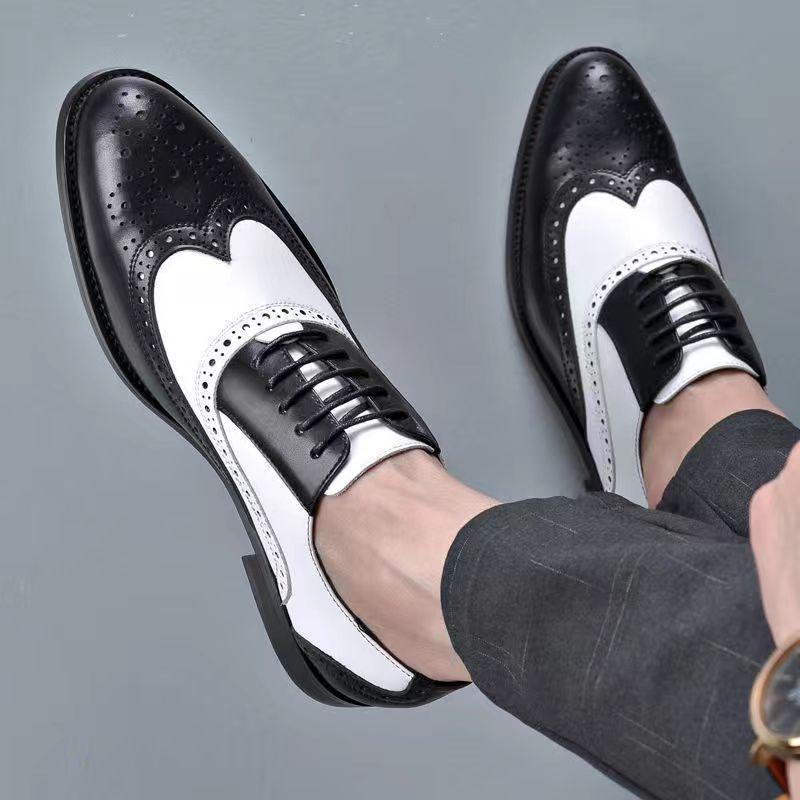 Men's Brogue Leather Shoes - Trendy, Large Size, Color-Blocked, Business Formal, All-Match