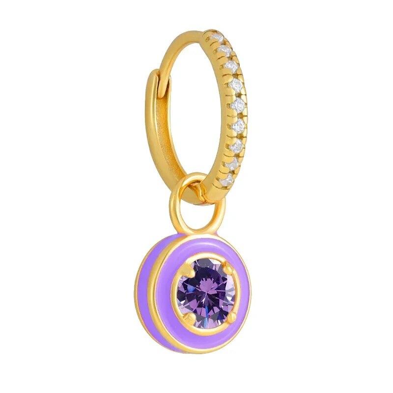 1PC Shimmering Pave Circle Colorful Round Zircon Pendant Drop Earrings For Women Girls Stainless Steel Crystal Earrings