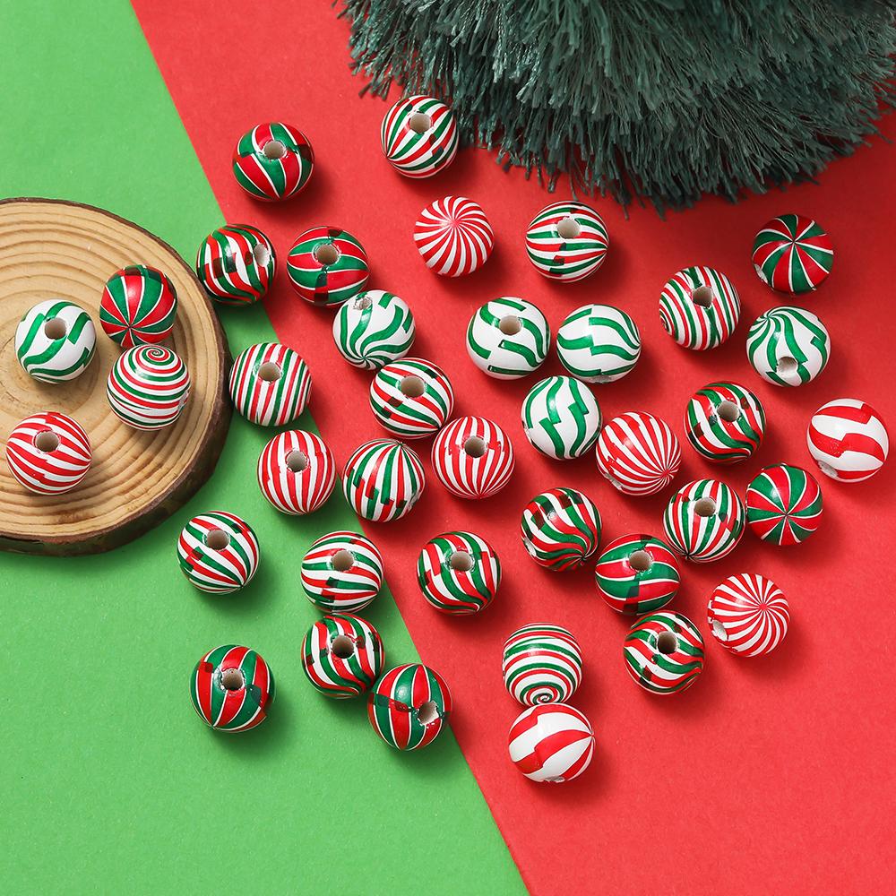 5/10Pcs Wooden Round Printed Beads Christmas Spacer Bead for DIY Bracelet Necklace Earrings Jewelry Making Accessories 16mm