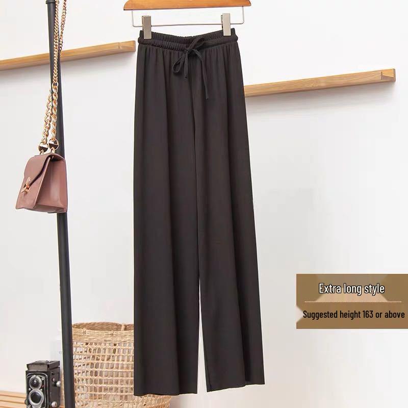 2025 Women's High Waist Wide Leg Ice Silk Pants - Spring/Summer Loose, Slimming, Floor-Length.