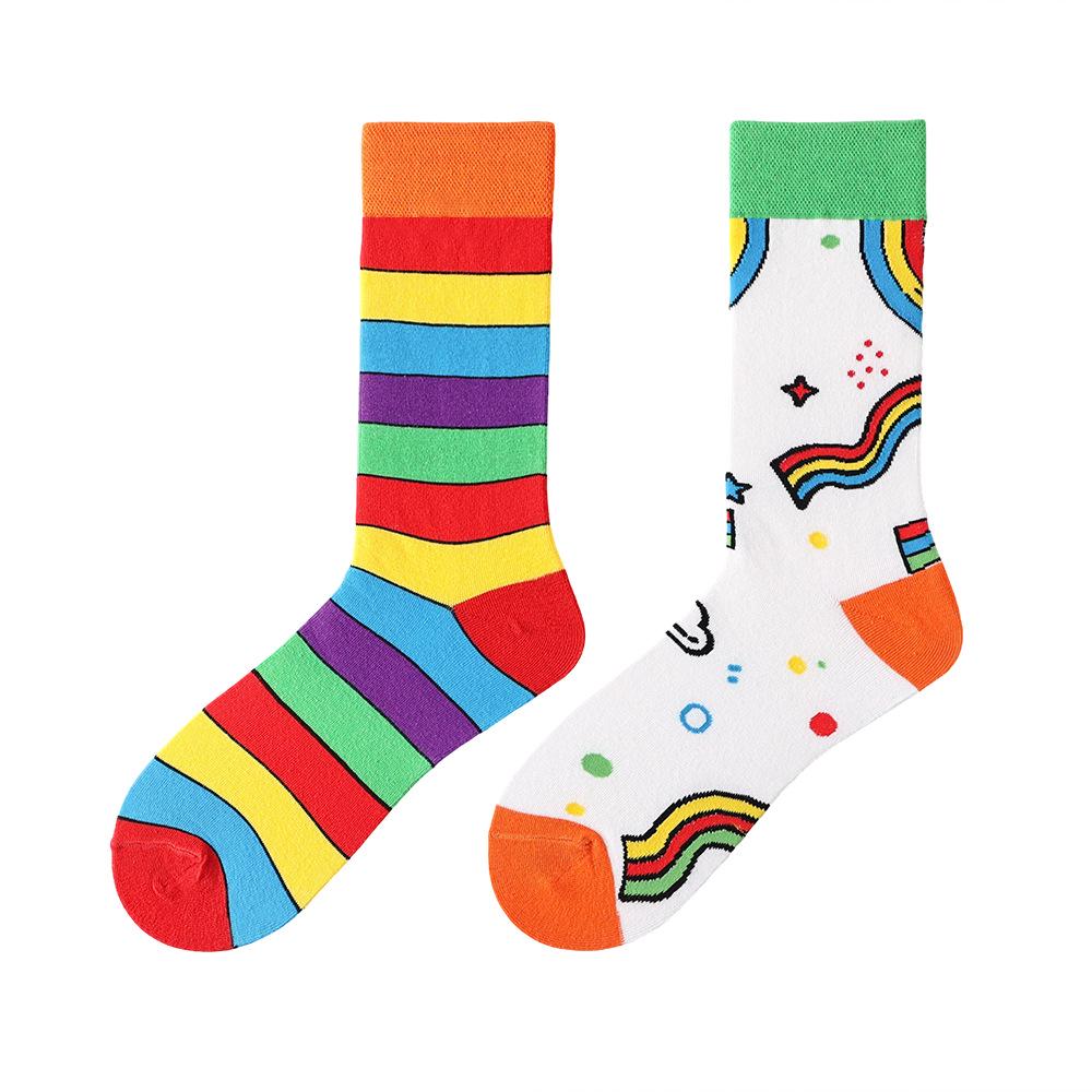Original Asymmetrische Cartoon Hip Hop Baumwollsocken für Paare - Wadenhoch Mandarinenente Stil für Damen und Herren