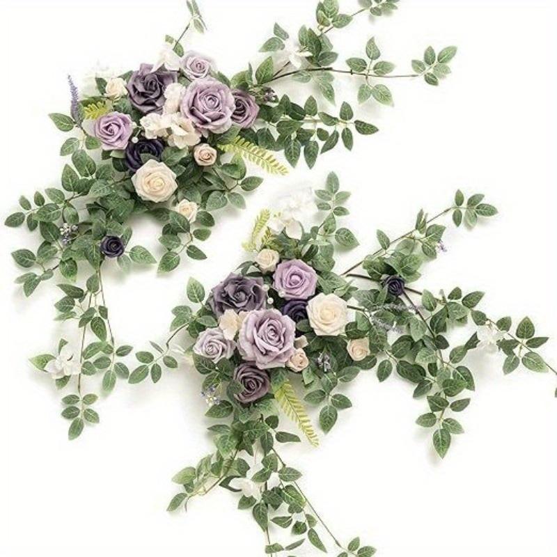 2Pcs Artificial Rose Green Plants Flowers Pendant Centerpieces for Outdoor Yard Patio Garden Wedding Arch Holiday Party Home Decor Gifts for Friends