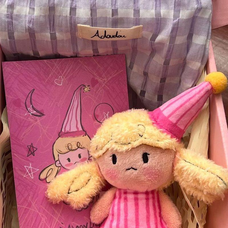 Porte-clés Elfe en Peluche Adoudou avec Fil Doux et Chapeau Étoilé Rose pour Cadeau