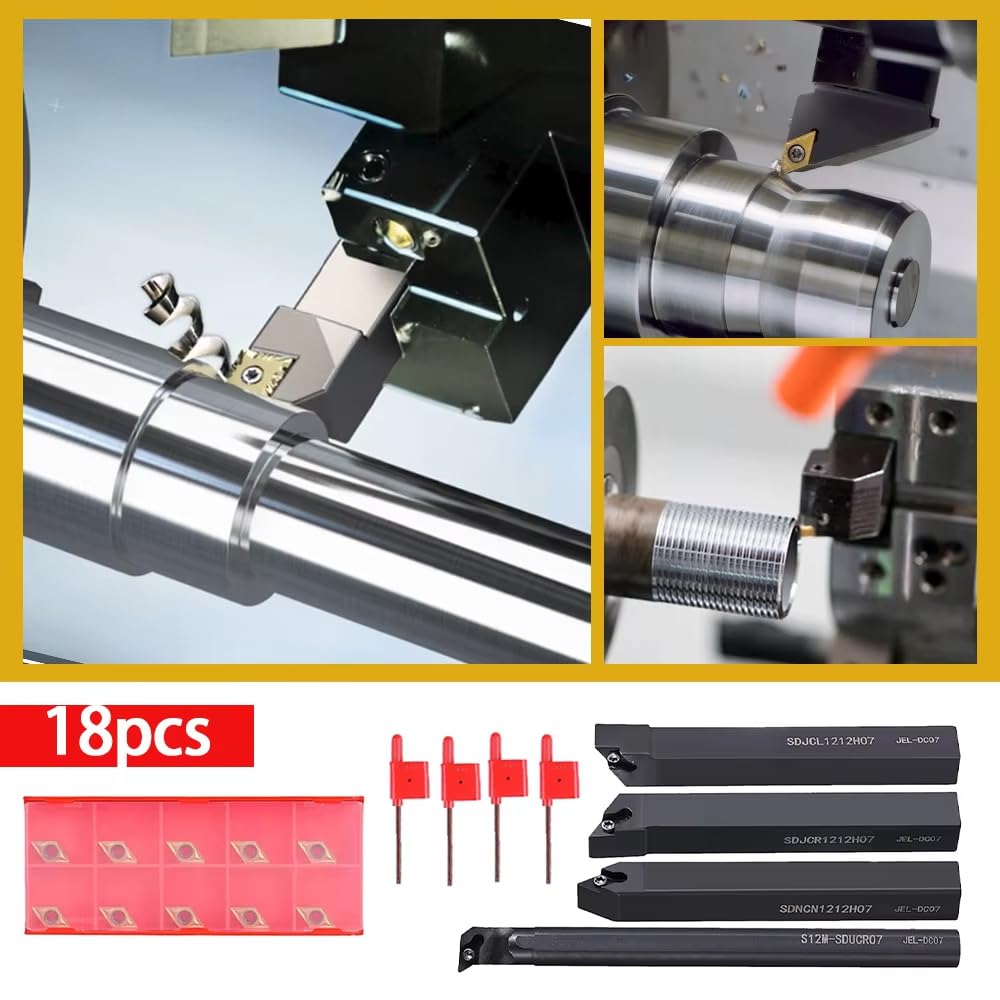 Zmart DCMT070204 10pcs Carbide Inserts 4pcs 12mm Boring Bar Tool Holder 4pcs Wrench for Lathe Turning Tool + +