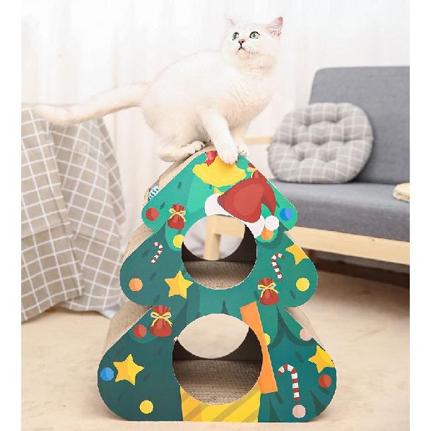 Rascador para gatos de doble capa con forma de árbol de Navidad