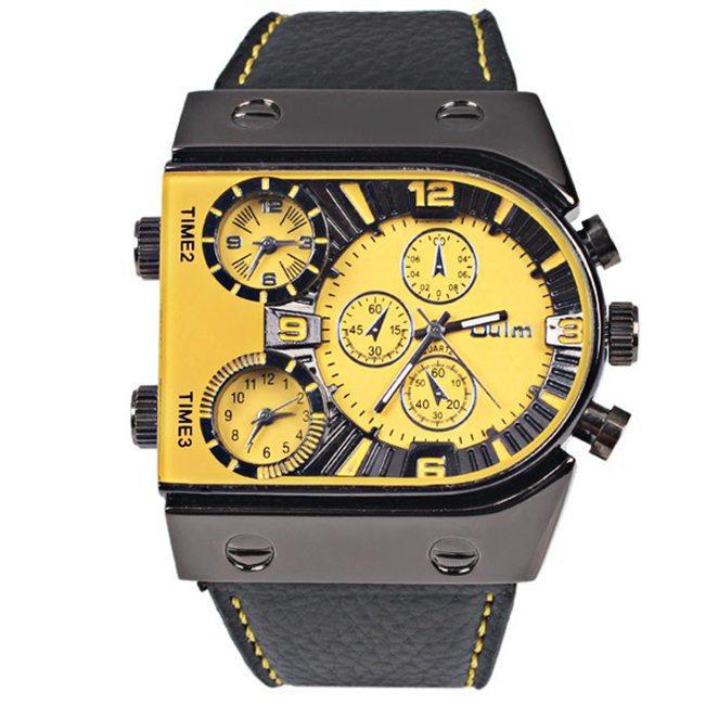 European And American Oulm Oulei Personalized Men'S Belt Casual Business Watch Three Places Time Large Dial Watch