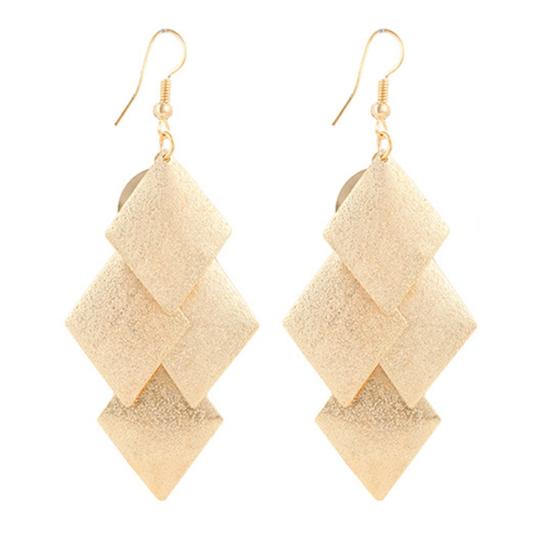 

Women s Glitter Rhombus Drop Long Dangle Chandelier Statement Hook Earrings золотистый