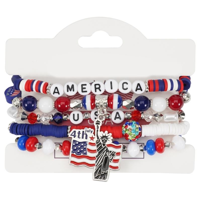 Artificial Crystal Bracelet Elastic Bracelet Independence Day Handmade Bracelet Stackable Bracelets for Adding Charm