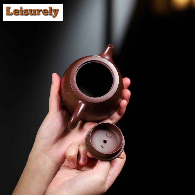 210ml Handmade Yixing Purple Clay Teapot Handmade Carved Handuo Pot Raw Ore Purple Zhu Mud Kettle With Infuser Zisha Tea Set Tea