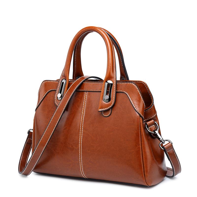 

Genuine Leather Women Handbag Top Handle Shoulder Cross body Bag Fashi Oil Wax Cowhide Purses and Handbags Messenger Tote Bags коричневый
