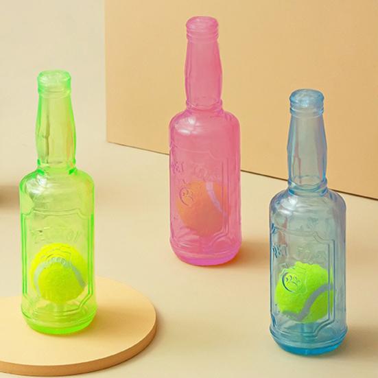 Bottle Dog ??Chew Toy Rubber Bottle with Tennis Ball Squeaky Dog Teeth Cleaning Toy Interactive Floating Toy for Small Medium Dogs Outdoor Pool Play